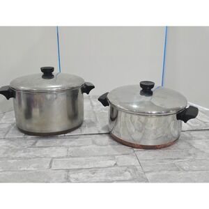 VTG 4 Piece 1960s Revere Ware 1801 Copper Bottom 6QT & 4 1/2QT Stock Pot w/lids